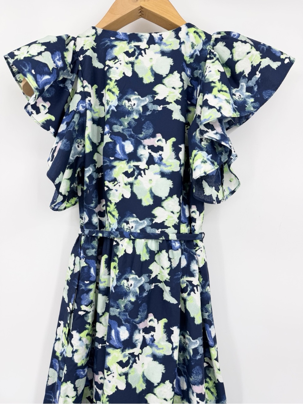 A New Day Navy Blue Floral Ruffle Sleeve Midi Dress XS NWT - Picture 5 of 13